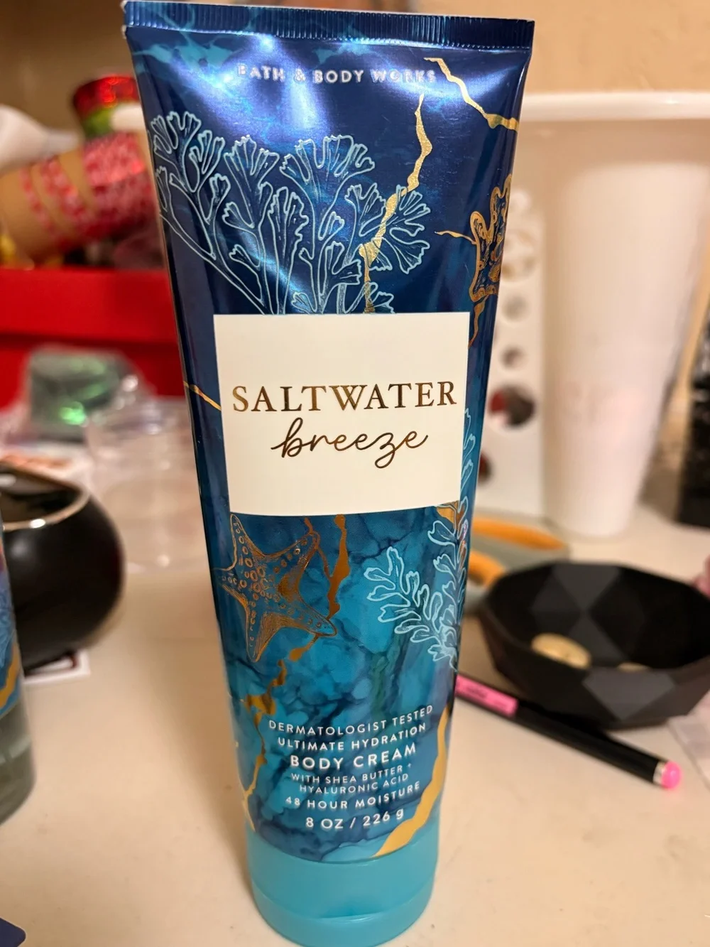 Bath & Body Works Saltwater Breeze Body Cream - Blue with Gold Accents